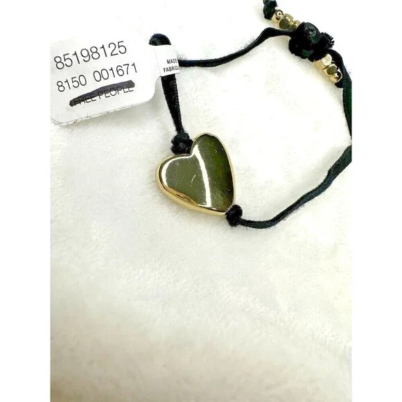 NEW Free People Say You Remember Bracelet In Black Gold Metal Heart Girly Goth - Picture 3 of 4